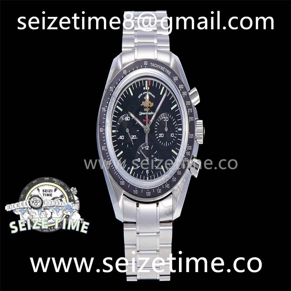 Speedmaster “Apollo 15” 40th Anniversary OMF 1:1 Best Edition Black Dial on SS Bracelet Manual Winding Chrono Movement