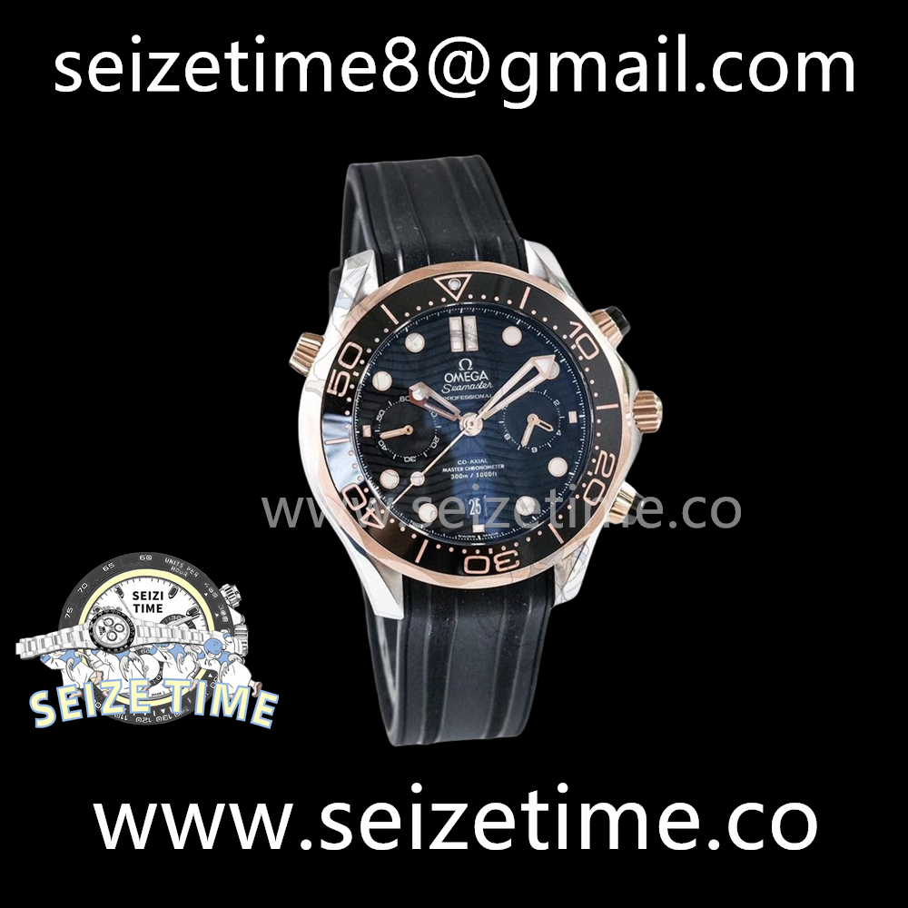 Seamaster Diver 300m Co-Axial Master Chronograph RG/SS Black Dial on Rubber Strap OMF A9900