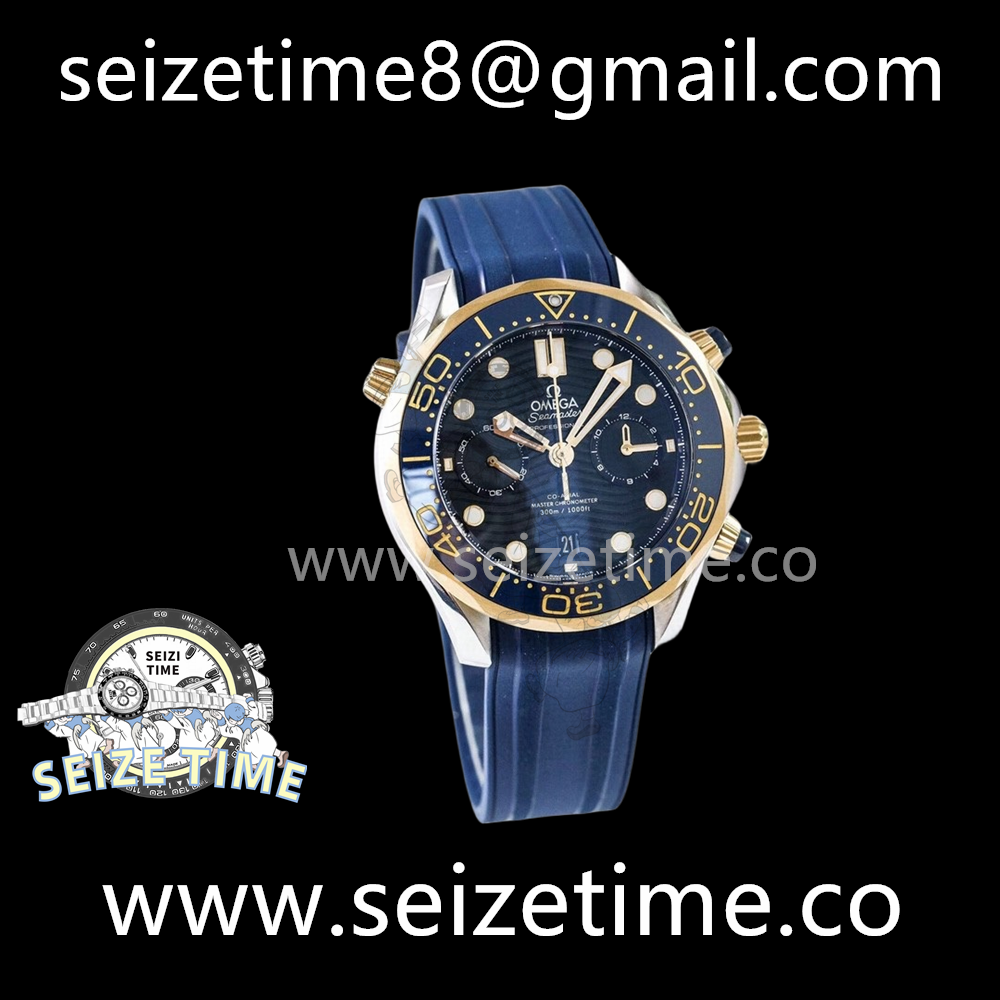 Seamaster Diver 300m Co-Axial Master Chronograph YG/SS Blue Dial on Rubber Strap OMF A9900