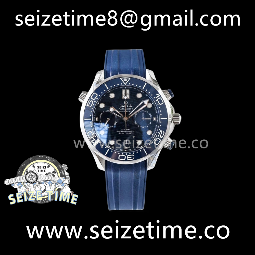 Seamaster Diver 300m Co-Axial Master Chronometer Chronograph SS Blue Dial on Rubber Strap OMF Asia 9900