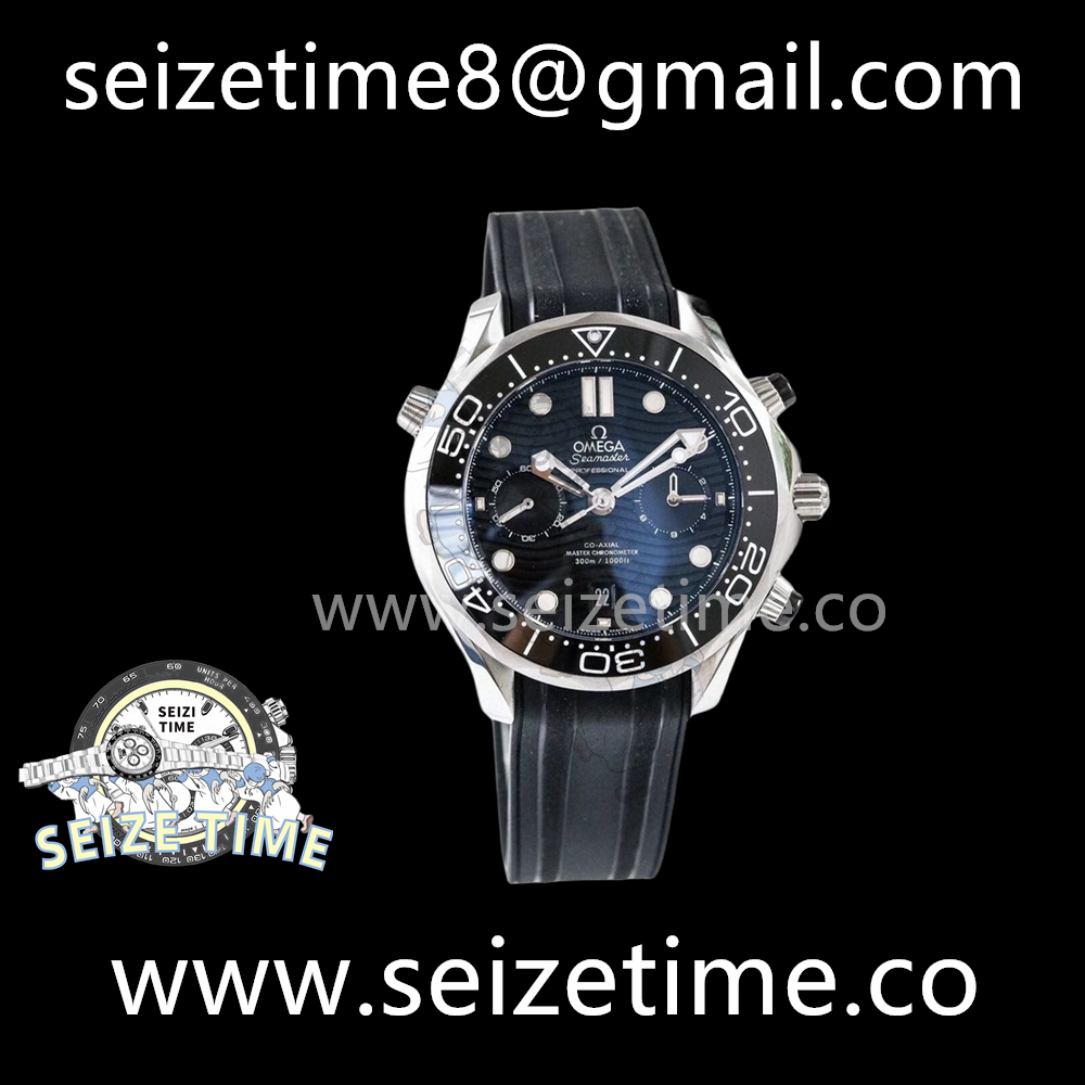 Seamaster Diver 300m Co-Axial Master Chronometer Chronograph SS Black Dial on Rubber Strap OMF Asia 9900