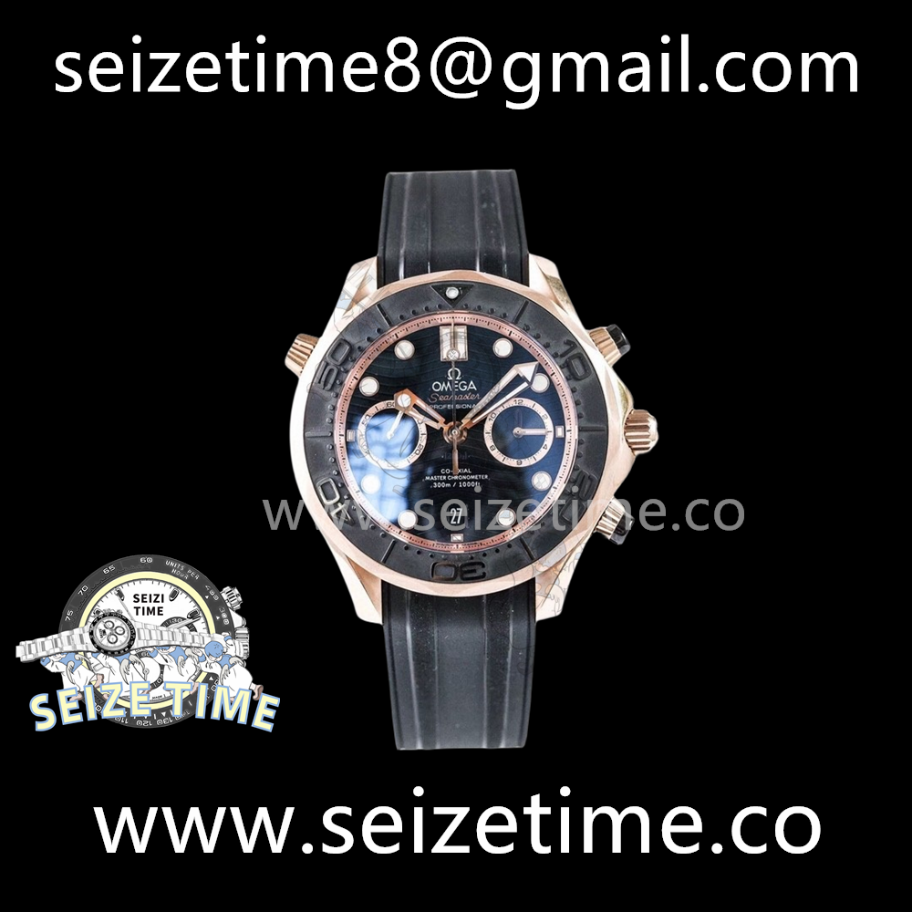 Seamaster Diver 300m Co-Axial Master Chronograph RG Black Dial on Rubber Strap OMF A9900