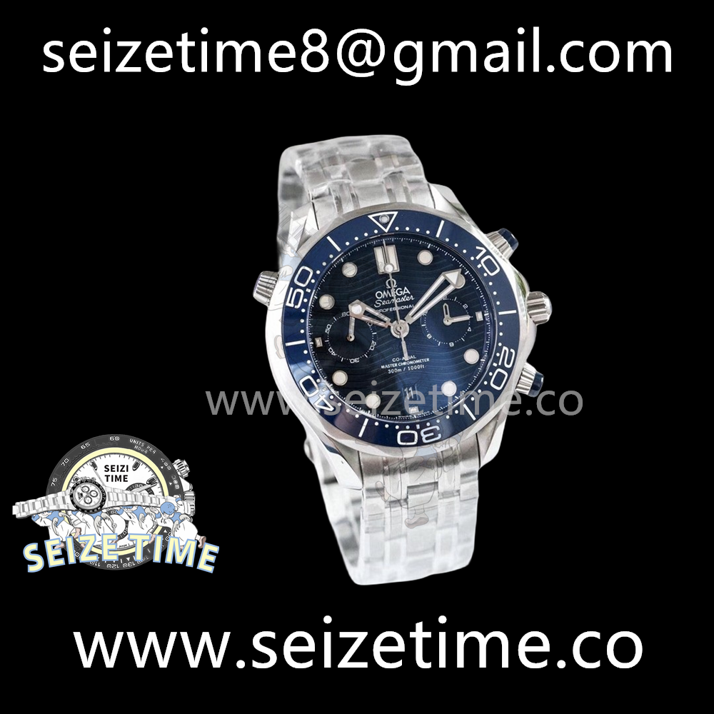 Seamaster Diver 300m Co-Axial Master Chronometer Chronograph SS Blue Dial on SS Bracelet OMF Asia 9900