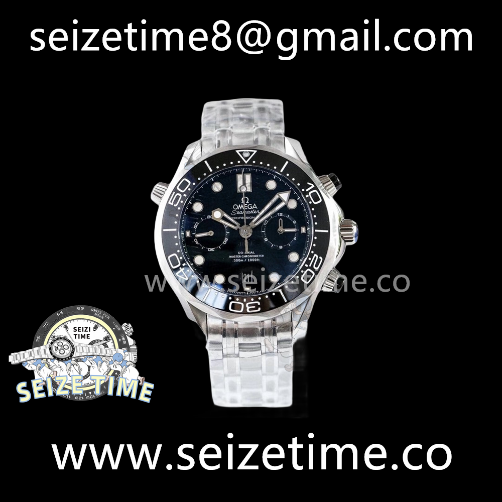Seamaster Diver 300m Co-Axial Master Chronometer Chronograph SS Black Dial on SS Bracelet OMF Asia 9900