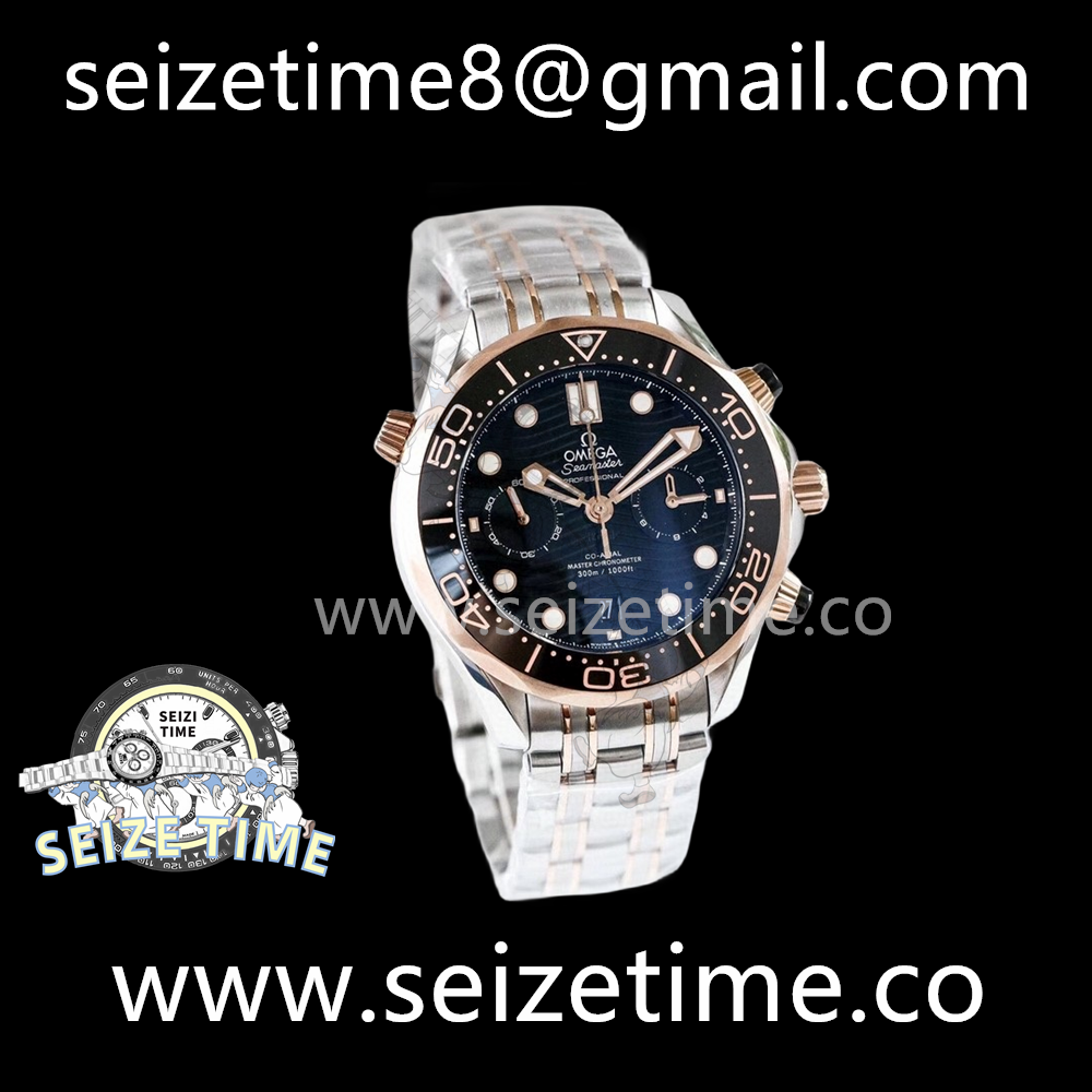 Seamaster Diver 300m Co-Axial Master Chronograph RG/SS Black Dial on SS Bracelet OMF Asia 9900