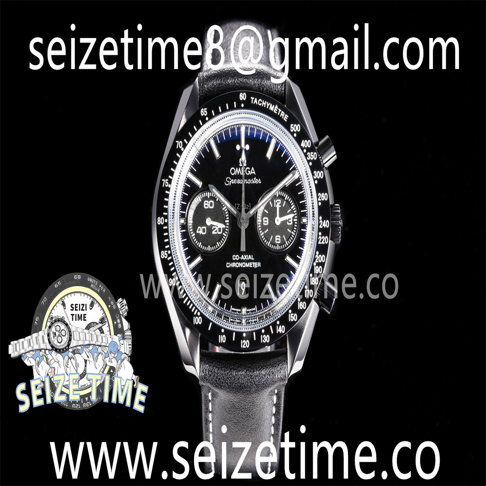 Speedmaster Racing Master Black Real Ceramic Black Dial on Leather Strap A7750