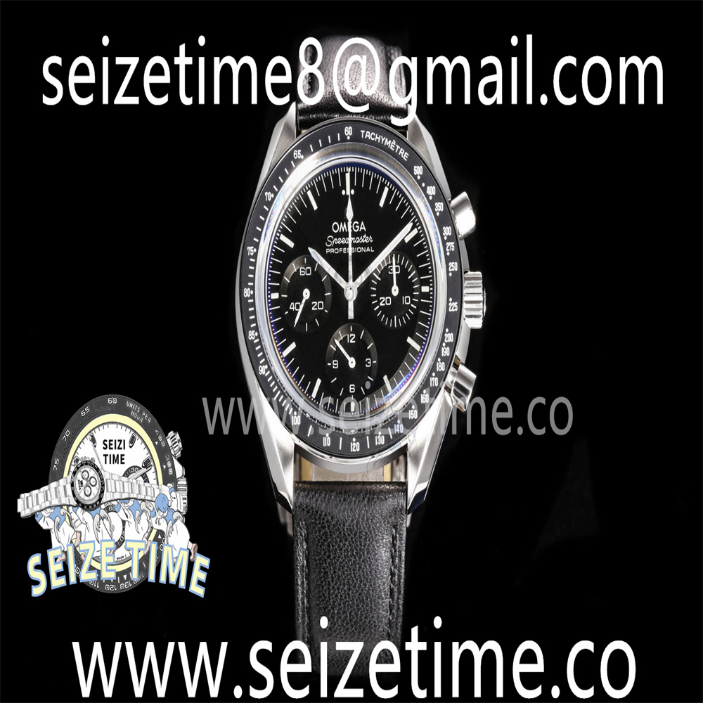 Speedmaster SS Black Dial on Leather Strap Manual Winding Chrono Movement