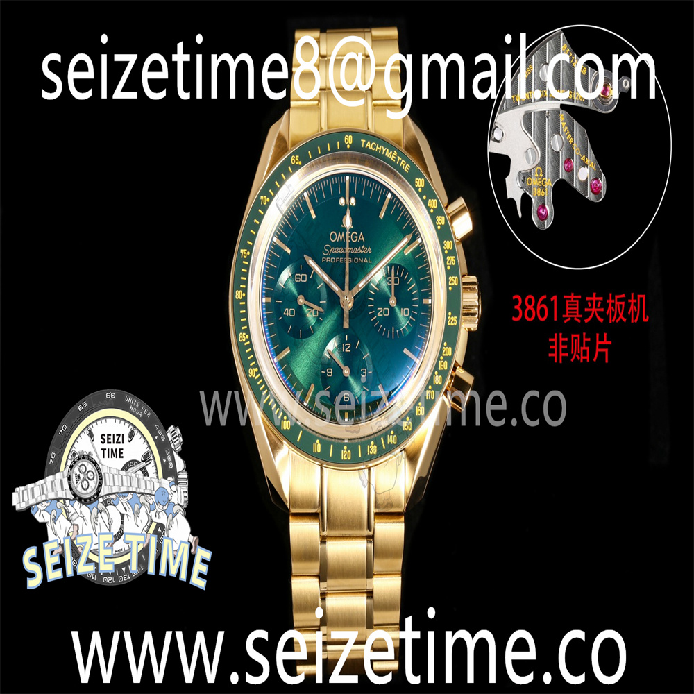 Speedmaster YG Green Dial on SS Bracelet Manual Winding Chrono Movement
