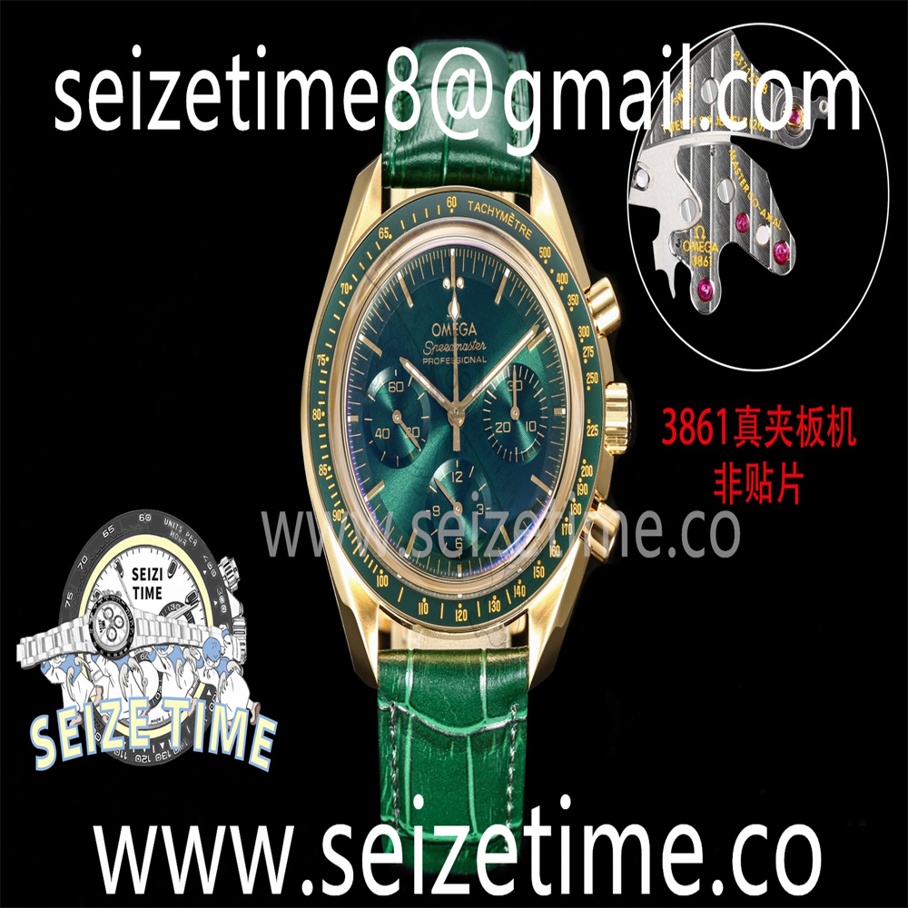 Speedmaster YG Green Dial on Leather Strap Manual Winding Chrono Movement