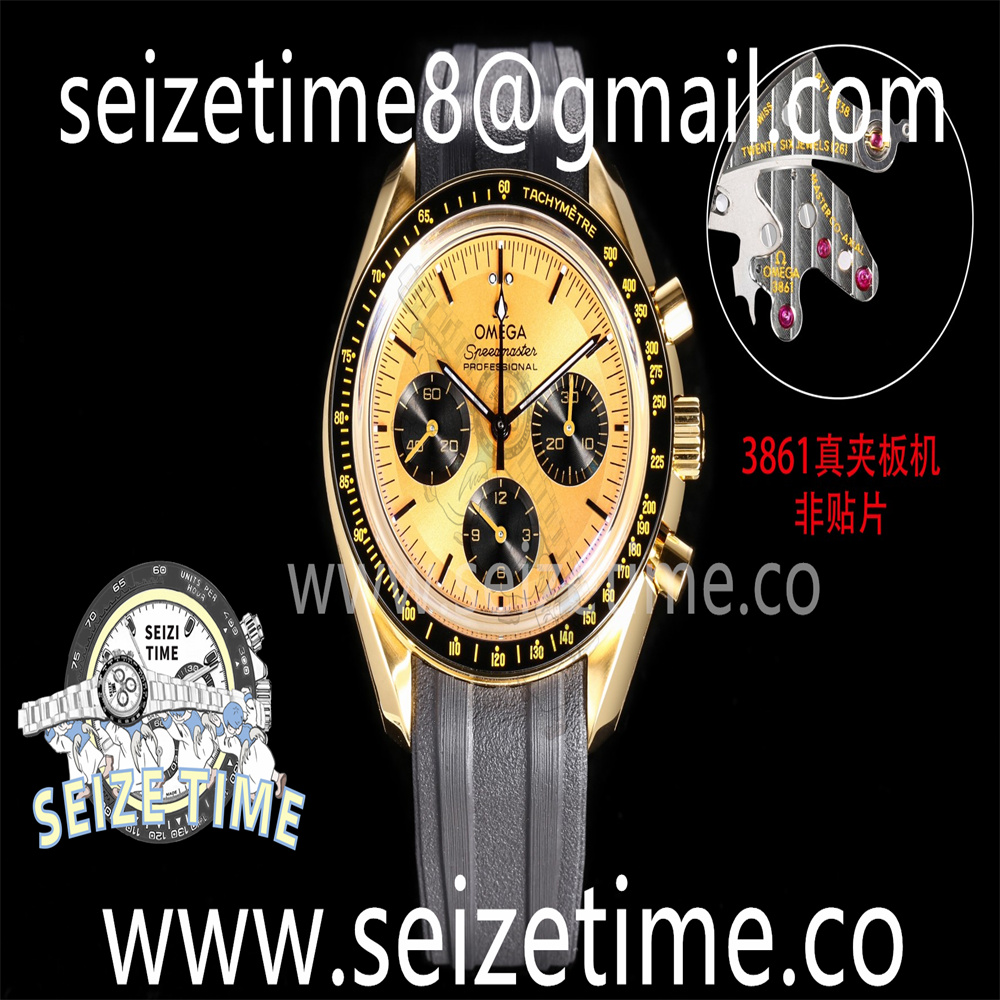 Speedmaster YG Yellow Gold Dial on Black Rubber Strap Manual Winding Chrono Movement