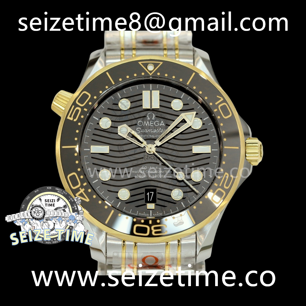 Seamaster Diver 300m ORF 1:1 Best Edition YG/SS Black Dial on YG/SS Bracelet Asia 8800