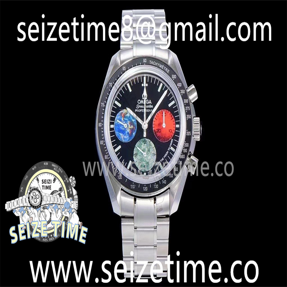 Speedmaster From Moon to Mars OMF 1:1 Best Edition Black Dial on SS Bracelet Manual Winding Chrono Movement