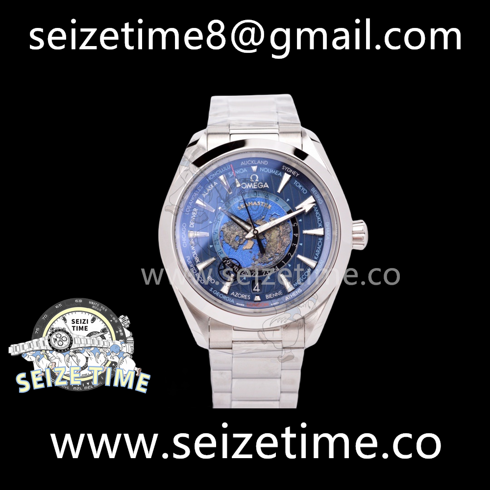 Seamaster Aqua Terra 150m GMT Worldtimer 43mm SS Blue Dial on SS Bracelet VSF A8938
