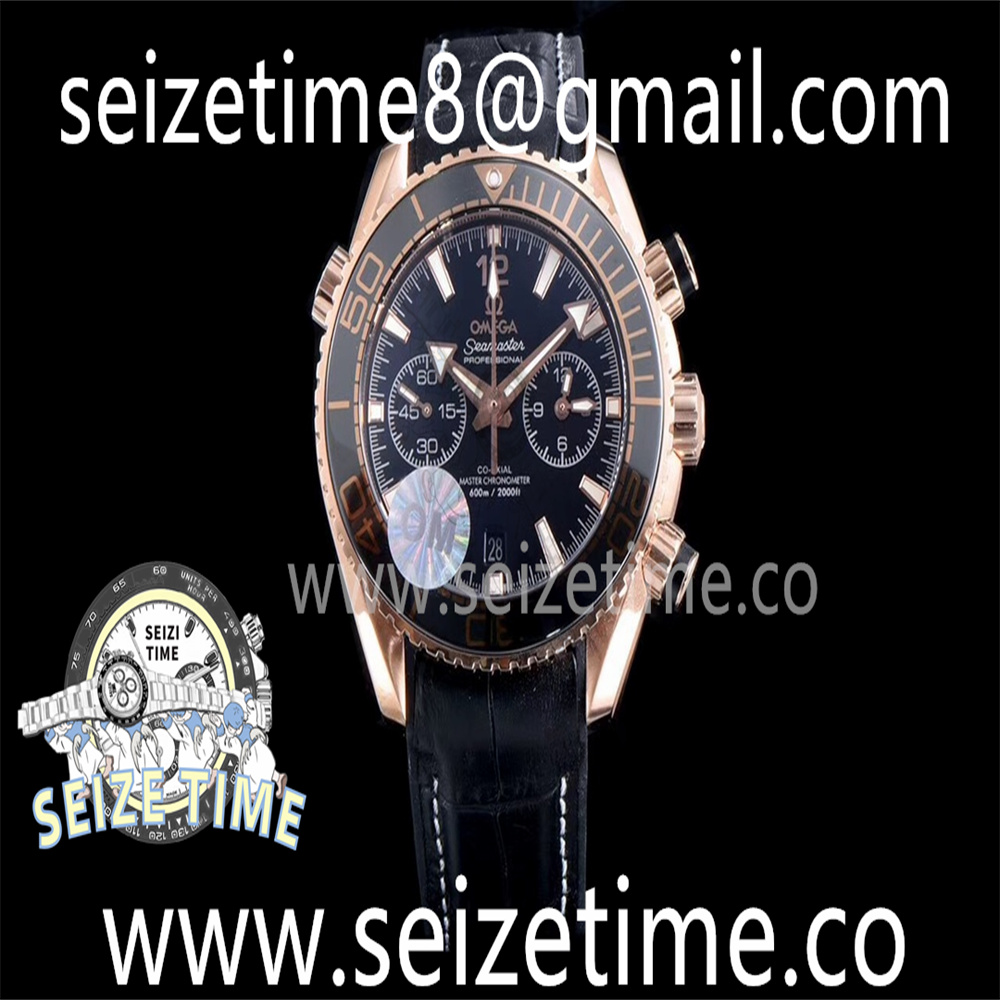 Planet Ocean Master Chronometer OMF RG Black Polished Bezel Black Dial on Black Leather Strap A9900 V3
