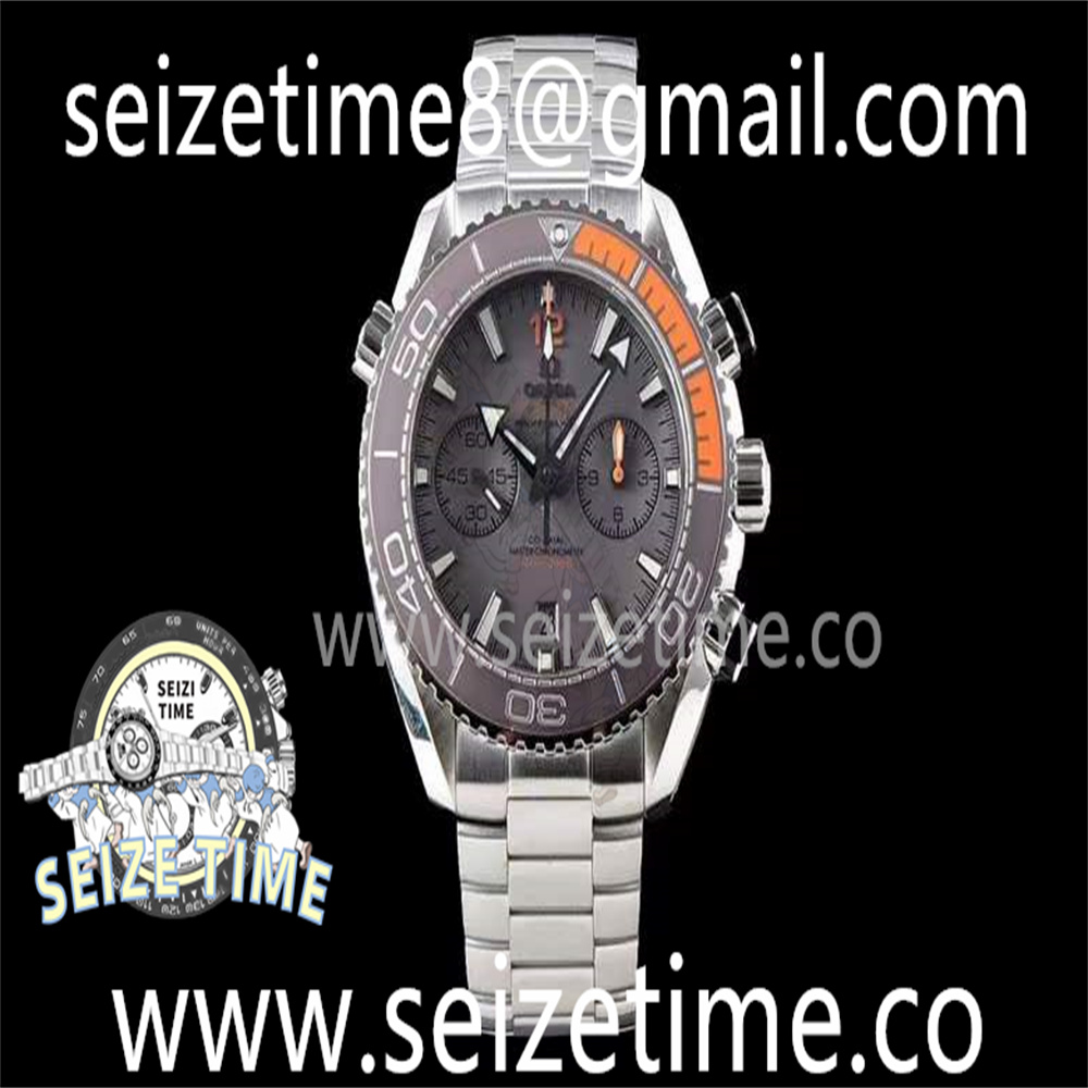 Planet Ocean Master Chronometer OMF SS Gray/Orange Polished Bezel Gray Dial on SS Bracelet A9900 V3