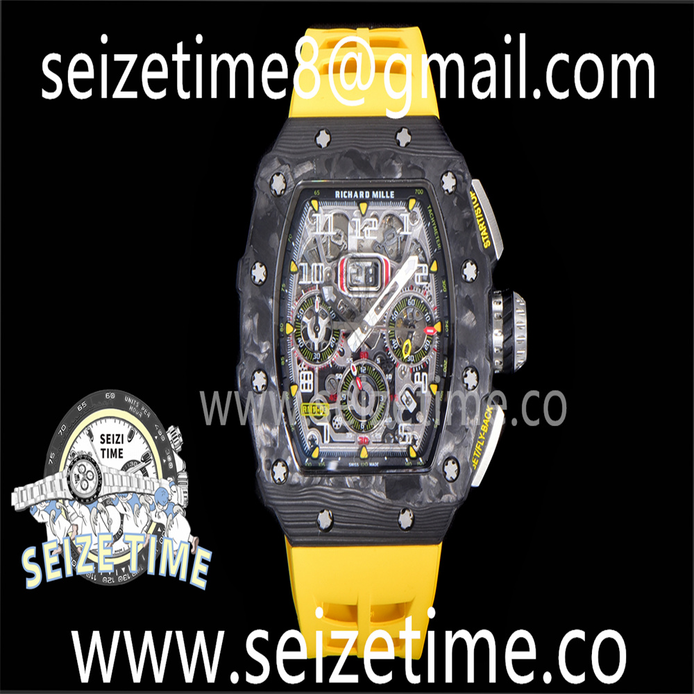 RM11-03 Automatic Flyback Chronograph Forged Carbon Skeleton Dial on Yellow Strap KVF A7750