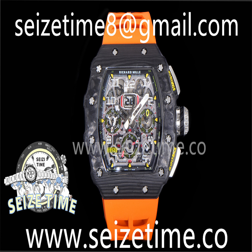 RM11-03 Automatic Flyback Chronograph Forged Carbon Skeleton Dial on Orange Strap KVF A7750