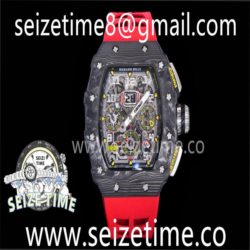 RM11-03 Automatic Flyback Chronograph Forged Carbon Skeleton Dial on Red Strap KVF A7750