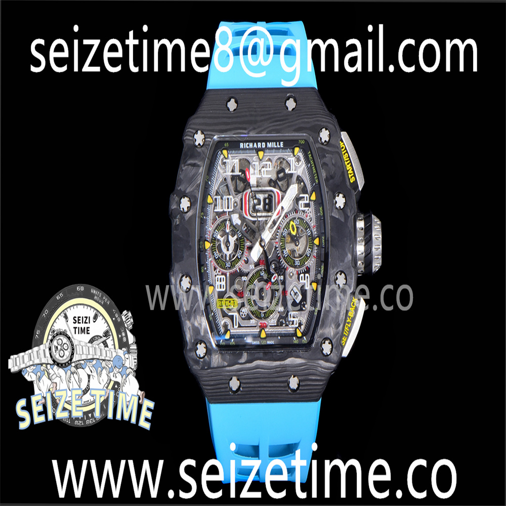 RM11-03 Automatic Flyback Chronograph Forged Carbon Skeleton Dial on Blue Strap KVF A7750