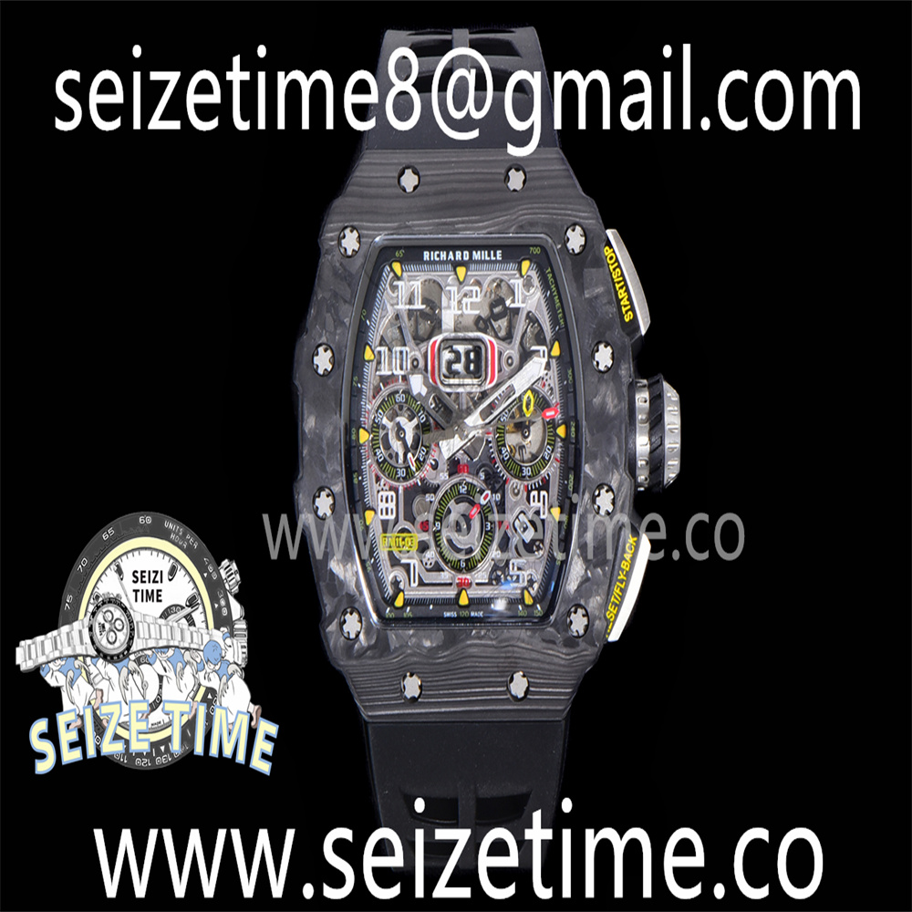 RM11-03 Automatic Flyback Chronograph Forged Carbon Skeleton Dial on Black Strap KVF A7750