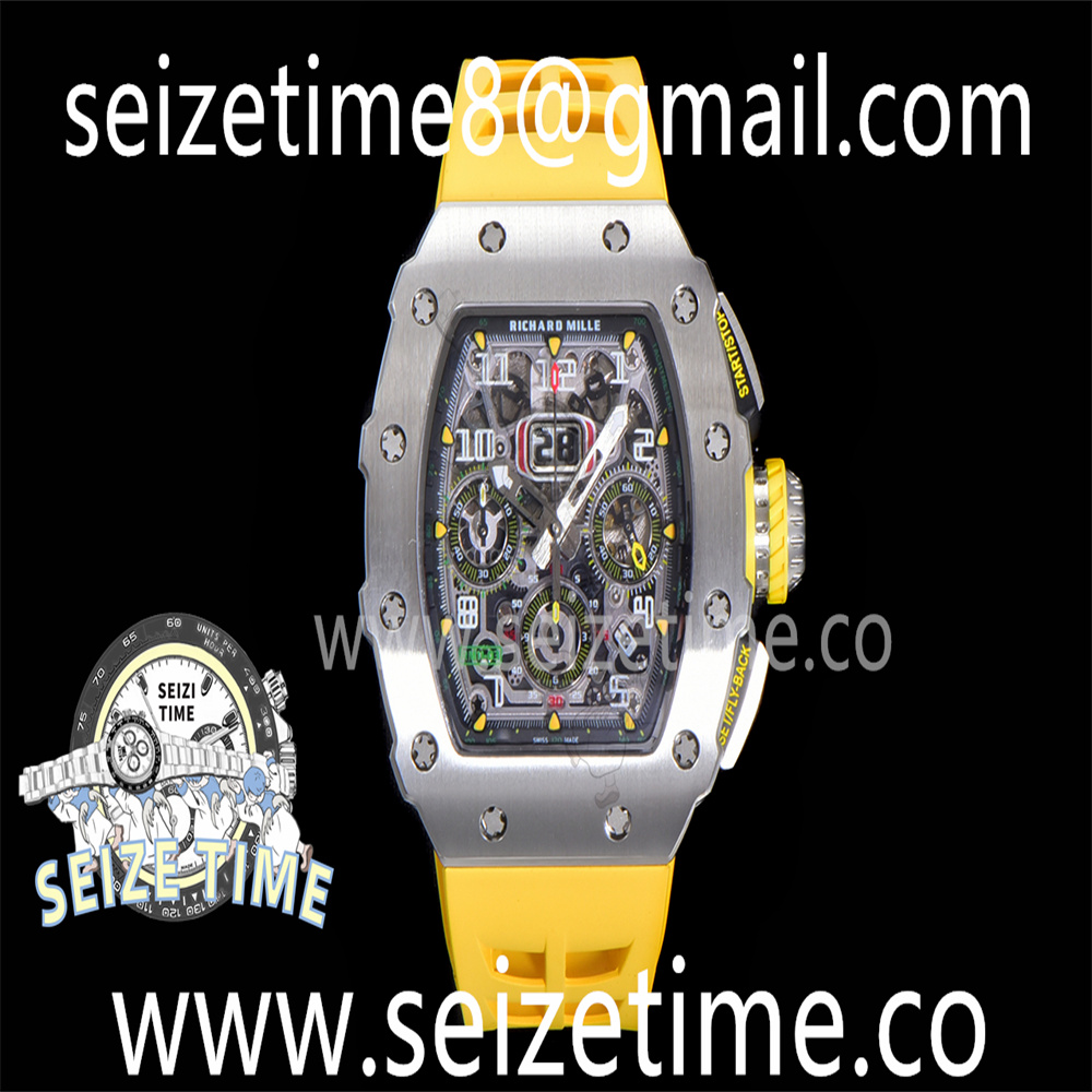 RM11-03 SS KVF 1:1 Best Edition Crystal Skeleton Dial on Yellow Racing Rubber Strap A7750