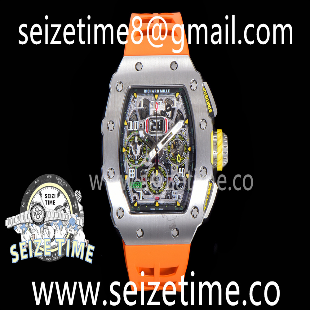RM11-03 SS KVF 1:1 Best Edition Crystal Skeleton Dial on Orange Racing Rubber Strap A7750