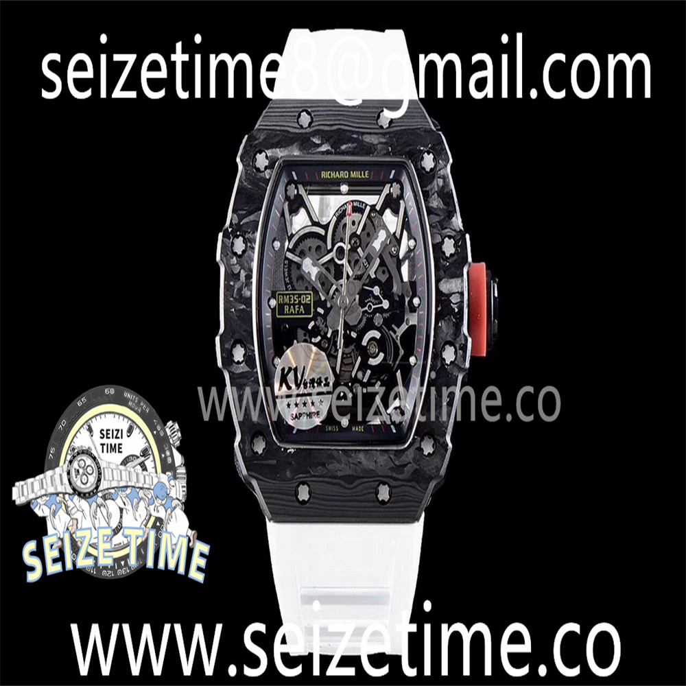 RM35-01 “RAFAEL NADAL” FORGED CARBON SKELETON DIAL ON WHITE RUBBER STRAP KVF V3 MY8215