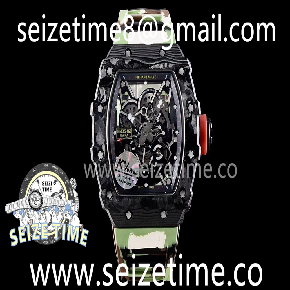 RM035-02 KVF Best Edition Skeleton Dial Red on Green Camouflage Rubber Strap MIYOTA8215 V3