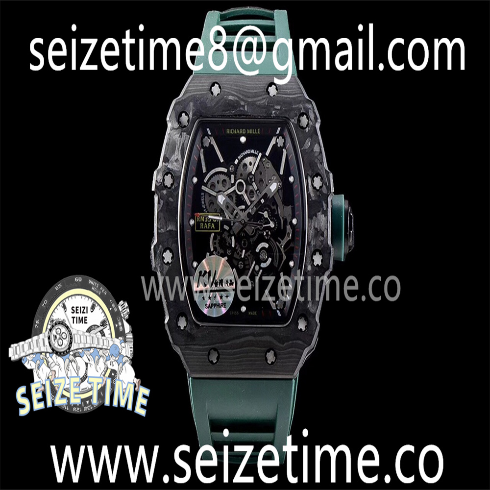RM35-01 “RAFAEL NADAL” FORGED CARBON SKELETON DIAL ON GREEN RUBBER STRAP KVF V3 MY8215