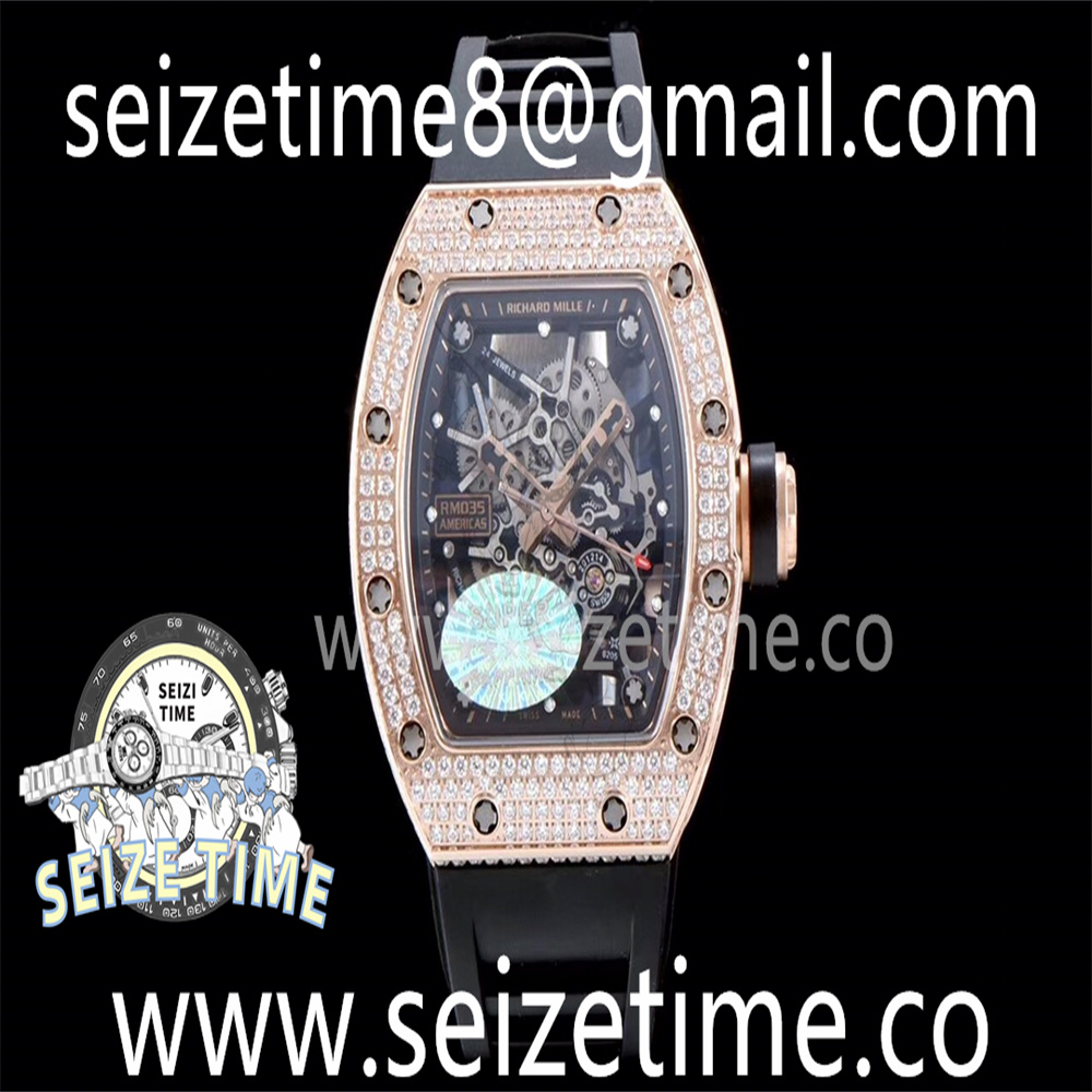 RM035 RG Diamonds Bezel KVF Best Edition Skeleton Dial on black Rubber Strap MIYOTA8215
