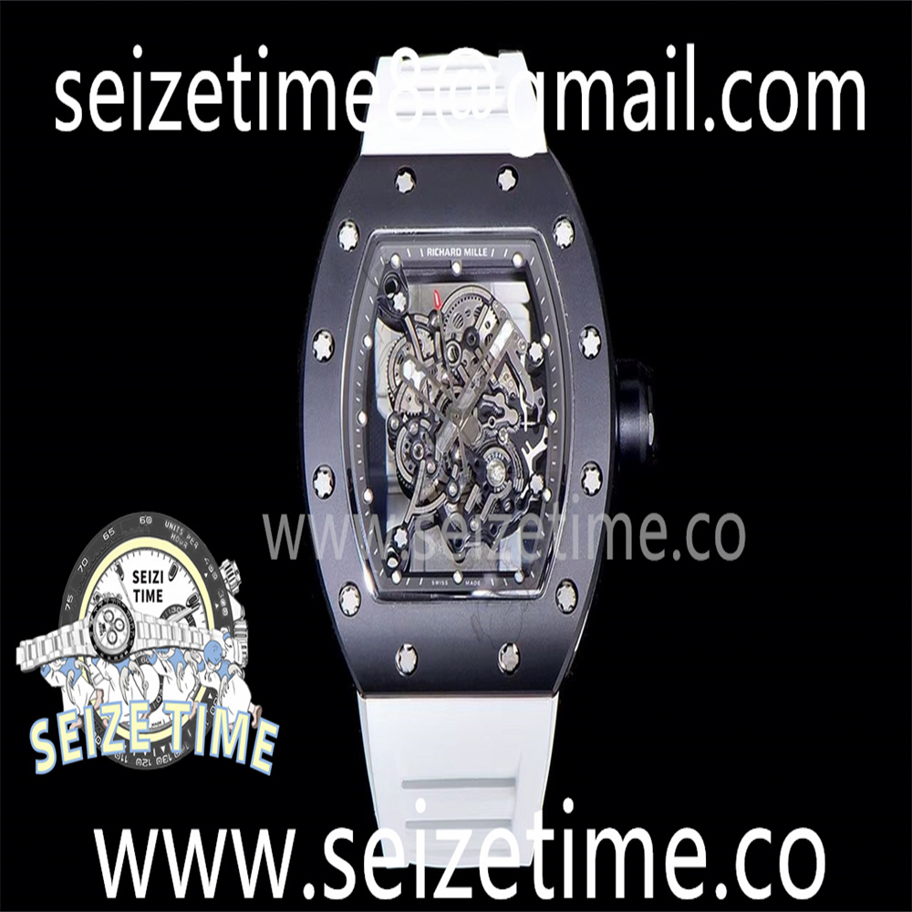 RM055 Black Ceramic KVF Best Edition Skeleton Dial Black Case on White Rubber Strap MIYOTA8215 V3