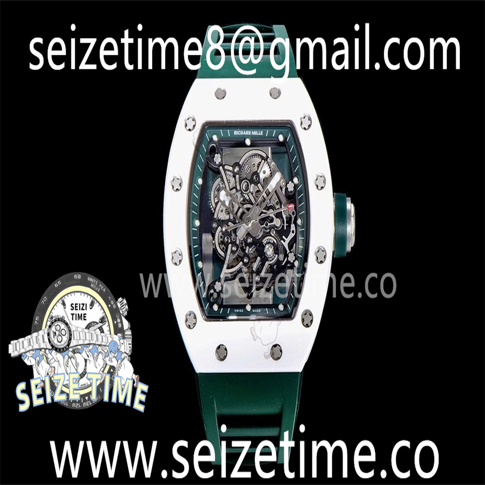 RM055 White Ceramic KVF Best Edition Skeleton Dial Green on Green Rubber Strap MIYOTA8215 V3