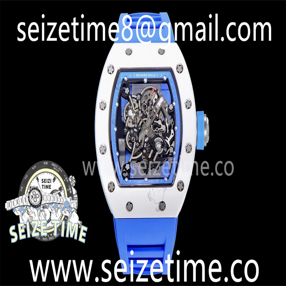 RM055 White Ceramic KVF Best Edition Skeleton Dial Blue on Blue Rubber Strap MIYOTA8215 V3