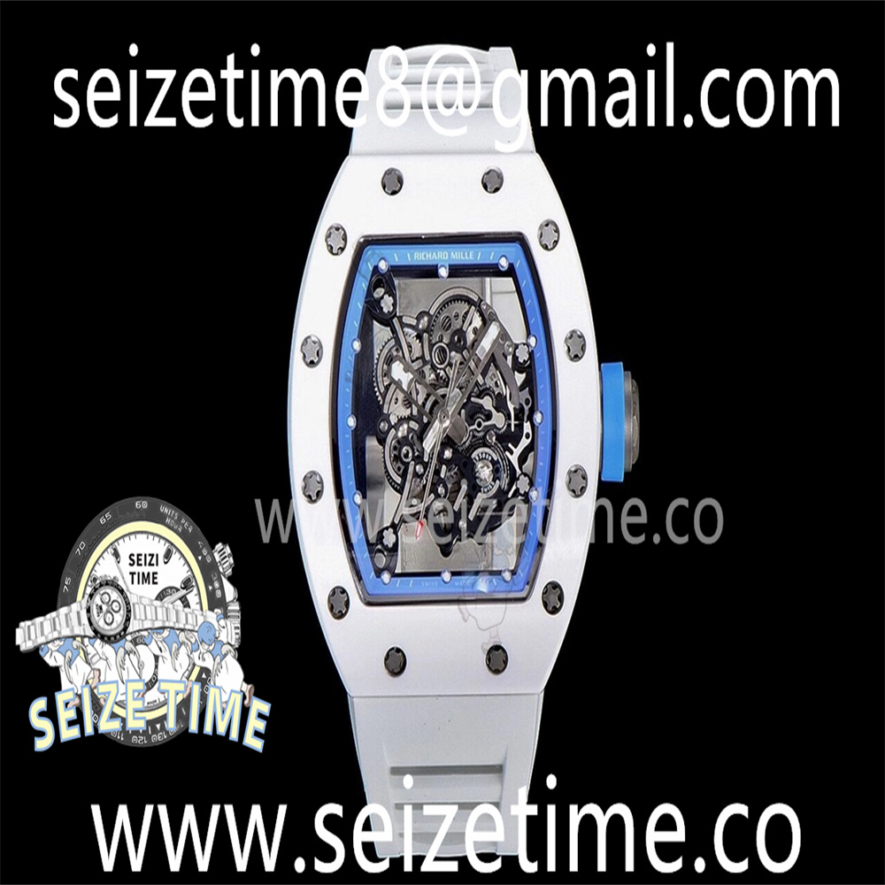 RM055 White Ceramic KVF Best Edition Skeleton Dial Blue on White Rubber Strap MIYOTA8215 V3