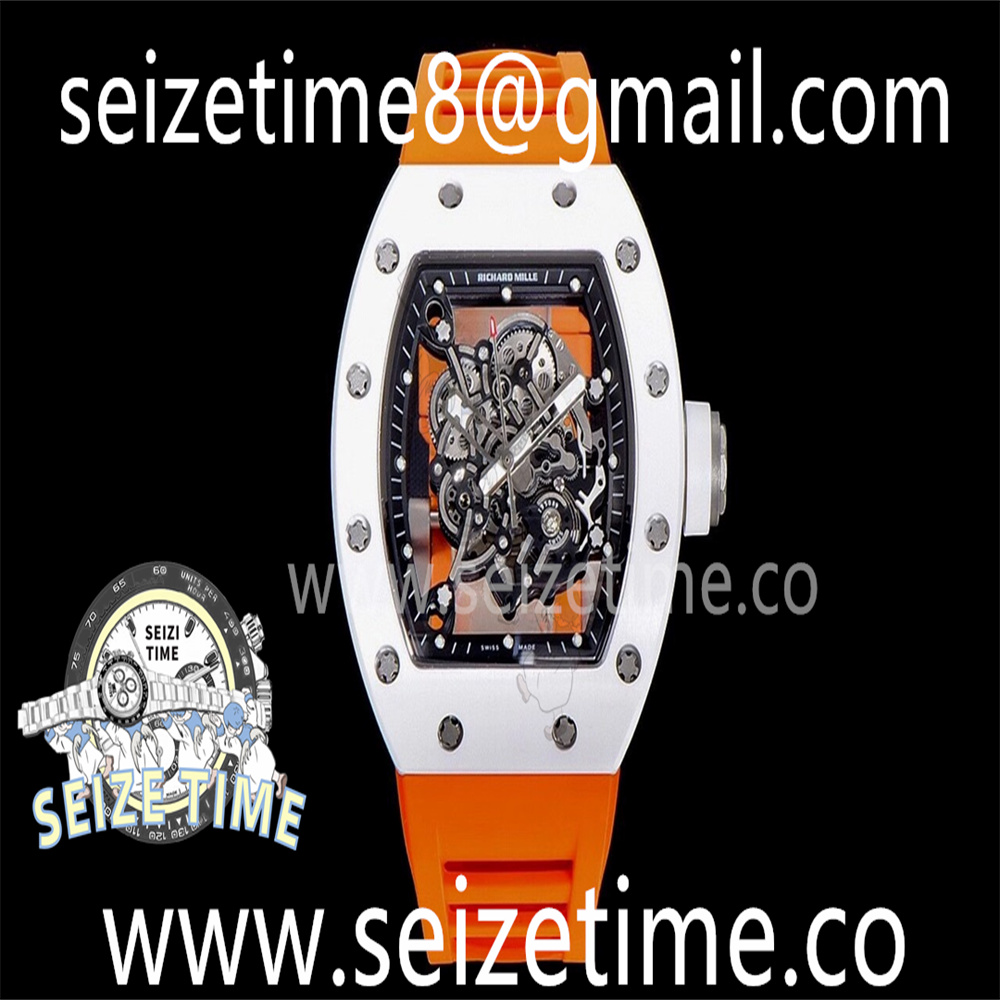 RM055 White Ceramic KVF Best Edition Skeleton Dial Black on Orange Rubber Strap MIYOTA8215 V3