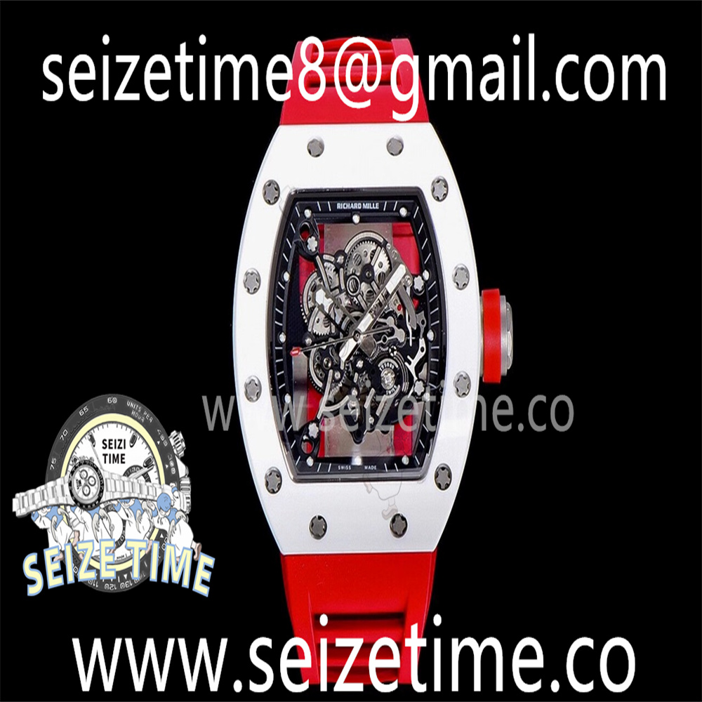 RM055 White Ceramic KVF Best Edition Skeleton Dial Black on Red Rubber Strap MIYOTA8215 V3