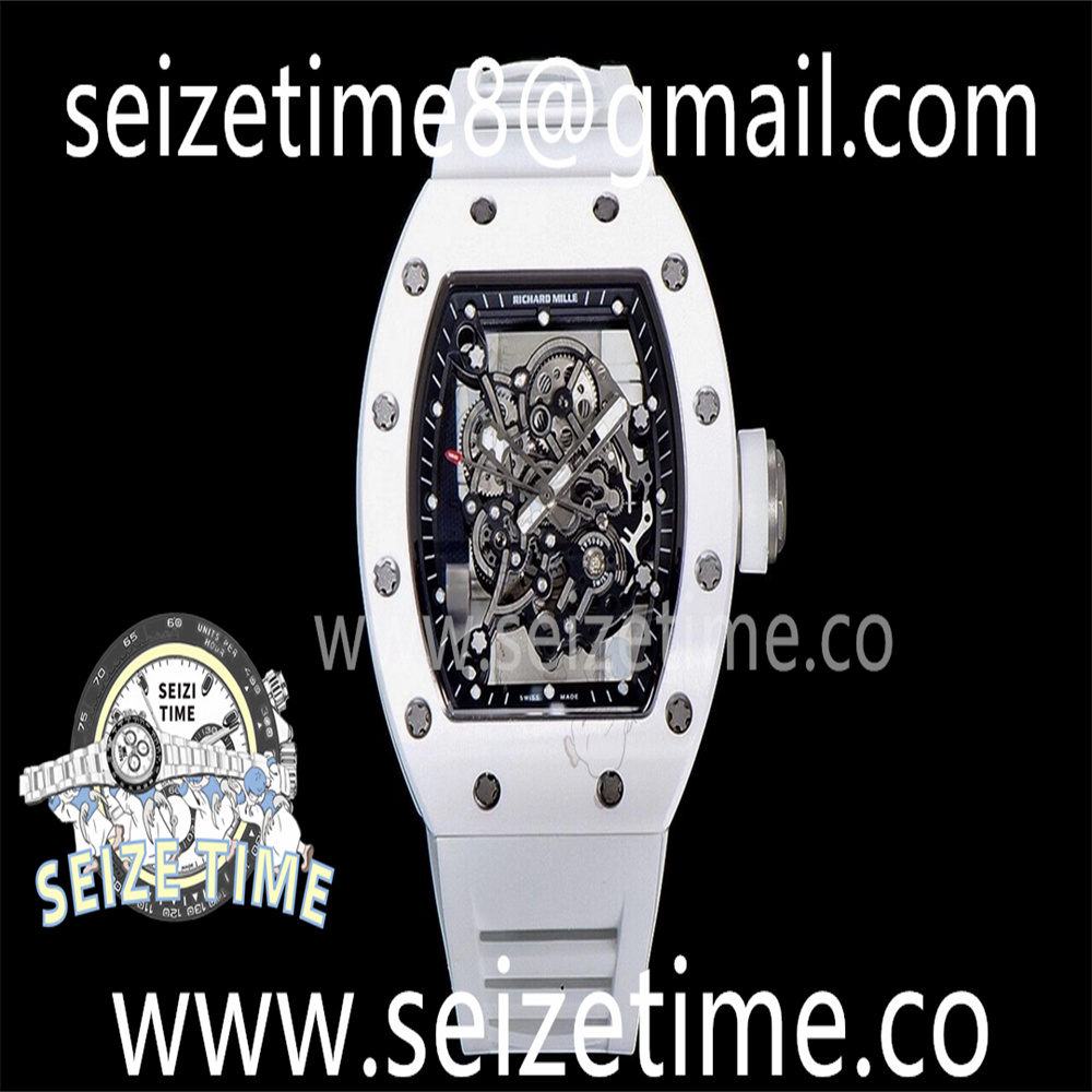 RM055 White Ceramic KVF Best Edition Skeleton Dial White on White Rubber Strap MIYOTA8215 V3