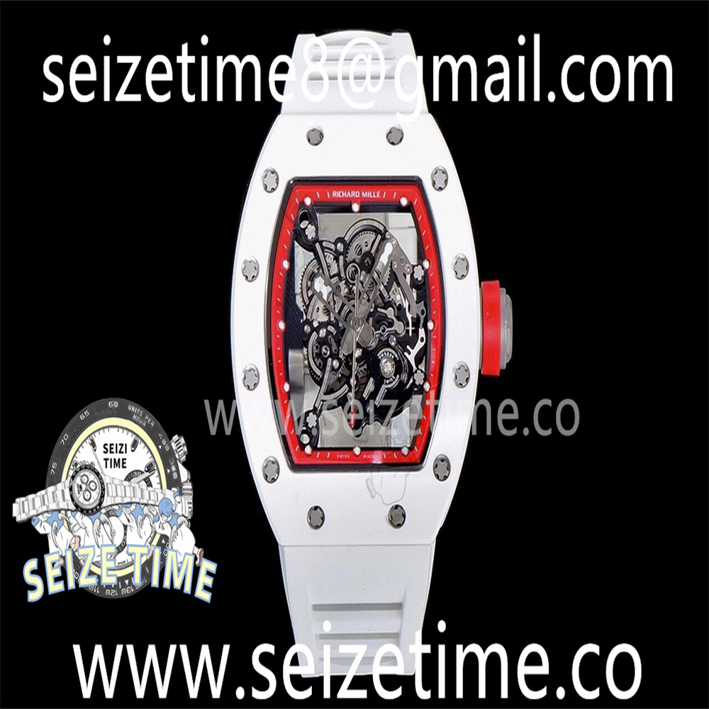 RM055 White Ceramic KVF Best Edition Skeleton Dial Red on White Rubber Strap MIYOTA8215 V3