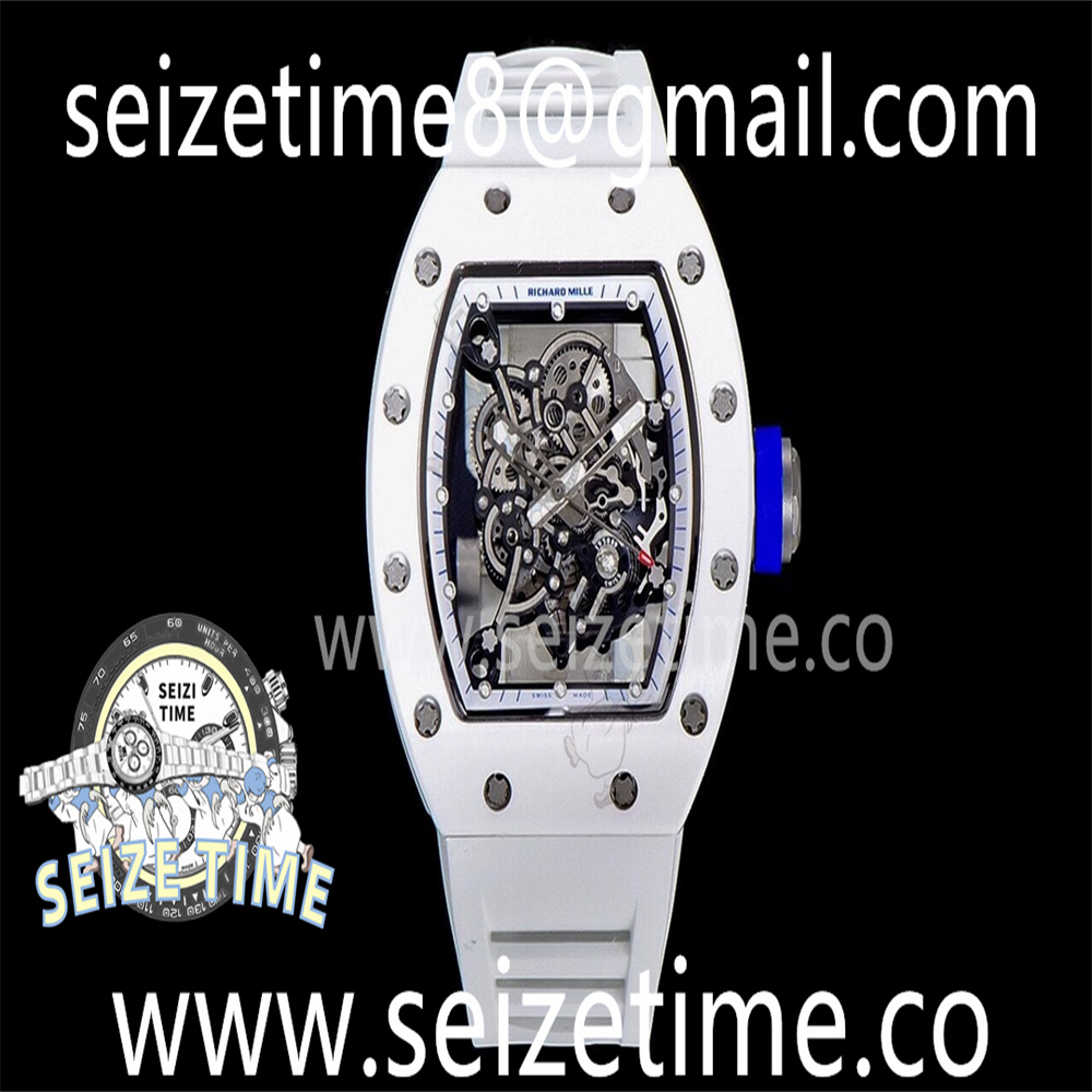 RM055 White Ceramic KVF Best Edition Skeleton Dial White Blue on White Rubber Strap MIYOTA8215 V3