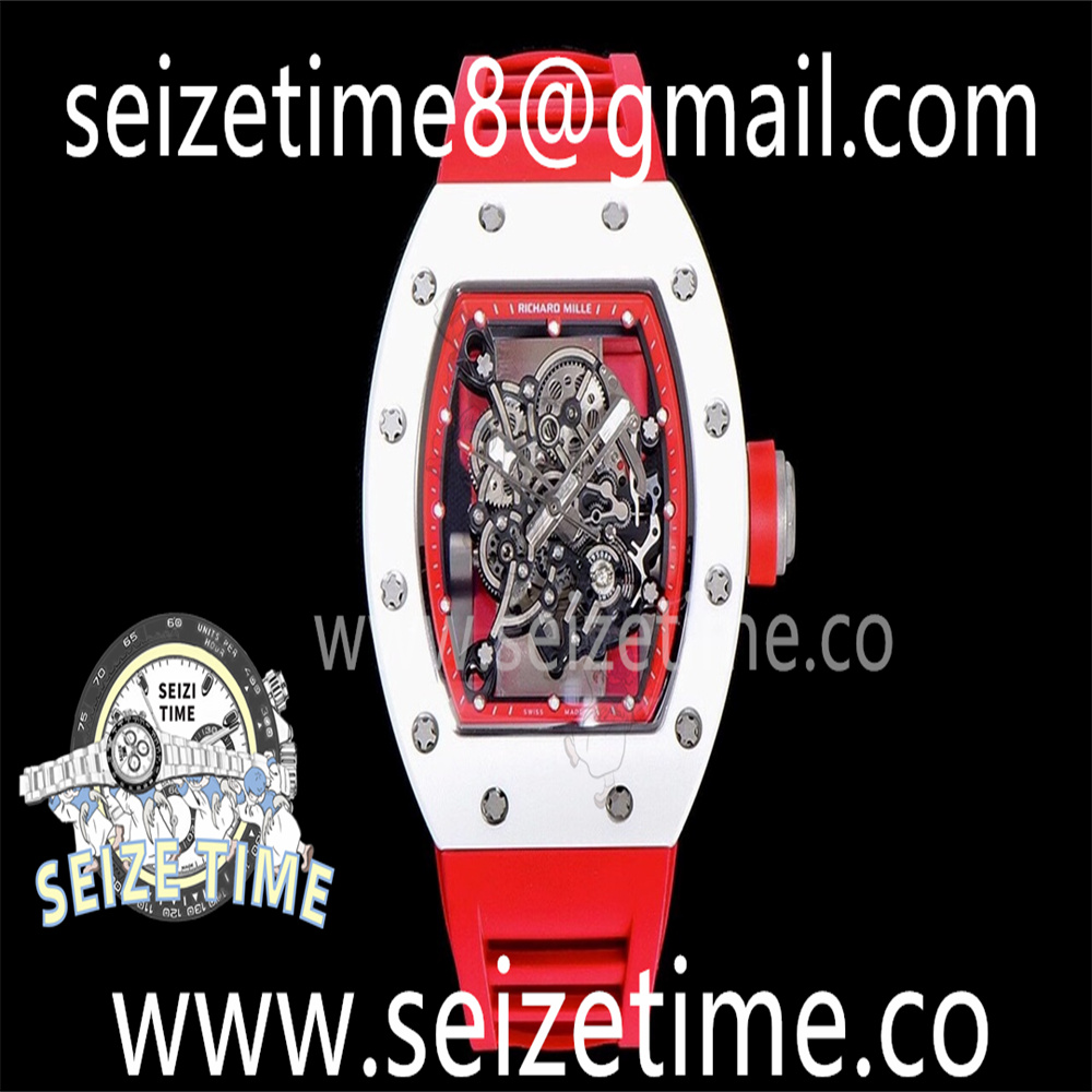 RM055 White Ceramic KVF Best Edition Skeleton Dial Red on Red Rubber Strap MIYOTA8215 V3