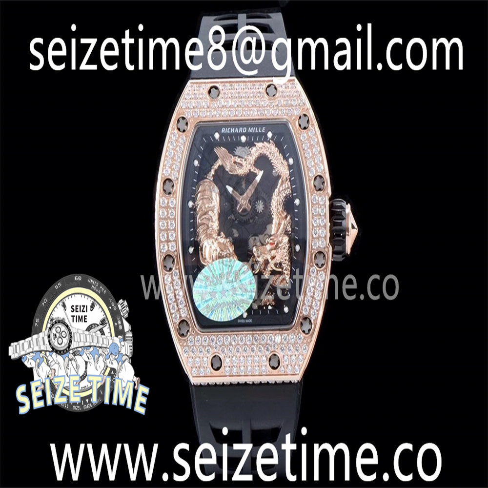 RM 51-01 RG Tiger & Dragon Diamonds Bezel KVF Best Edition on Black Rubber Strap MIYOTA8215