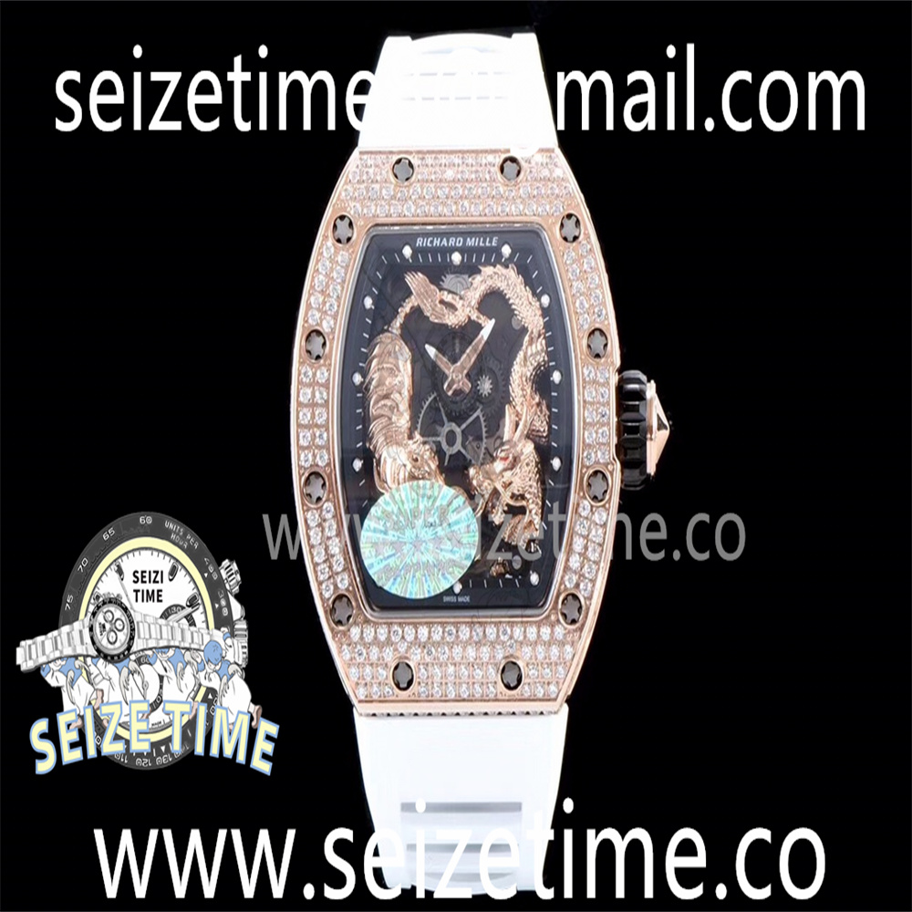 RM 51-01 RG Tiger & Dragon Diamonds Bezel KVF Best Edition on Whtie Rubber Strap MIYOTA8215