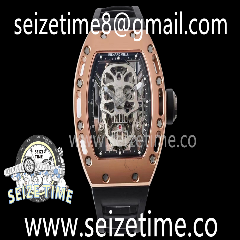 RM052 RG Real Tourbillon EURF Best Edition Skeleton Skull Dial on Black Rubber Strap