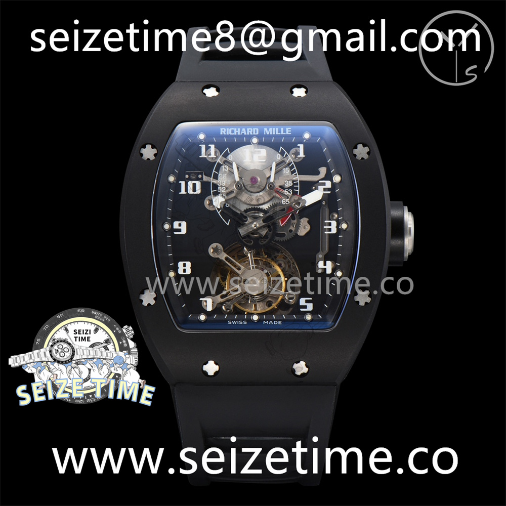 RM001 Tourbillon PVD YSF Best Edition Black Dial on Black Leather Strap
