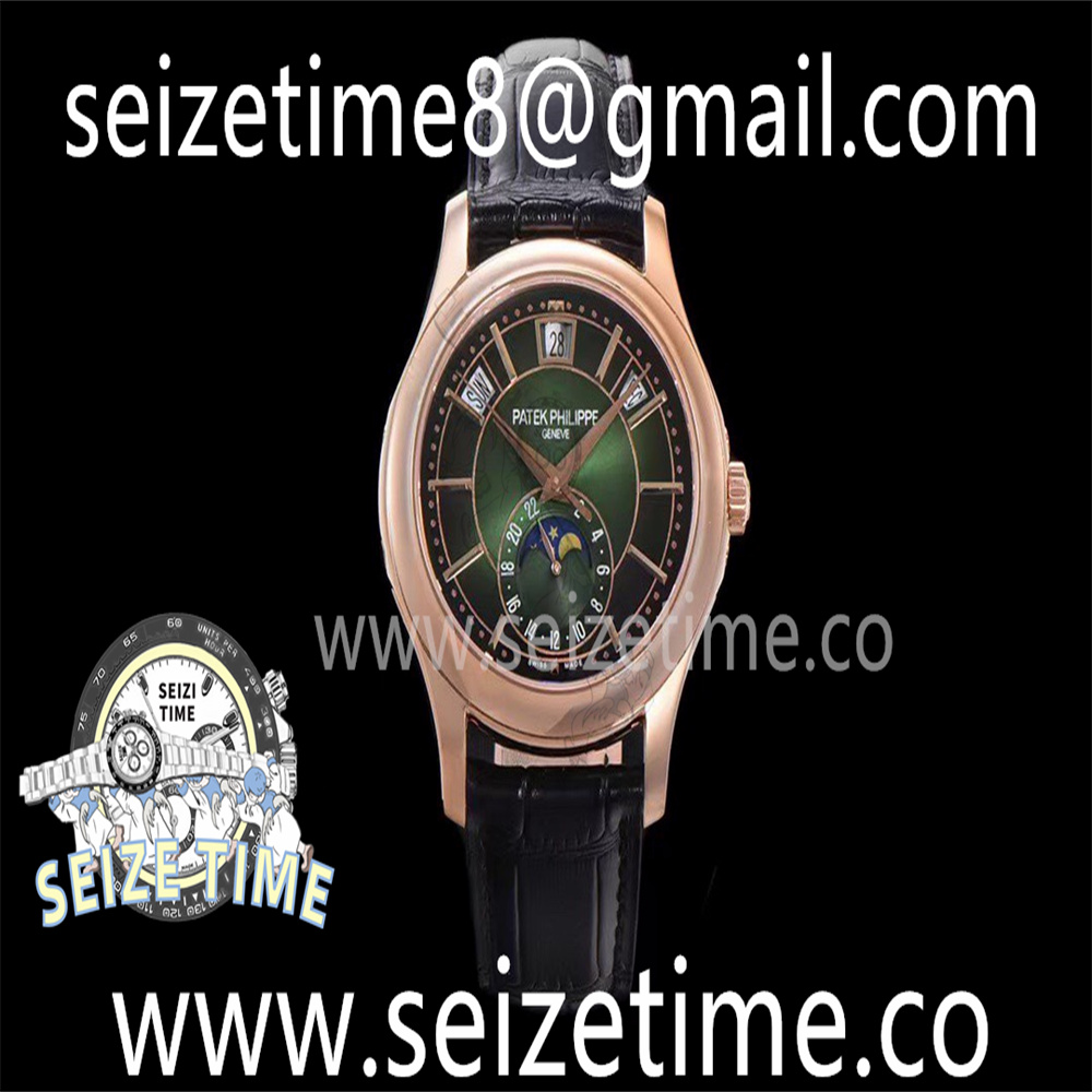Annual Calendar Moon Phases 5205 RG Black Dial on Leather Strap GRF V2 MY9015
