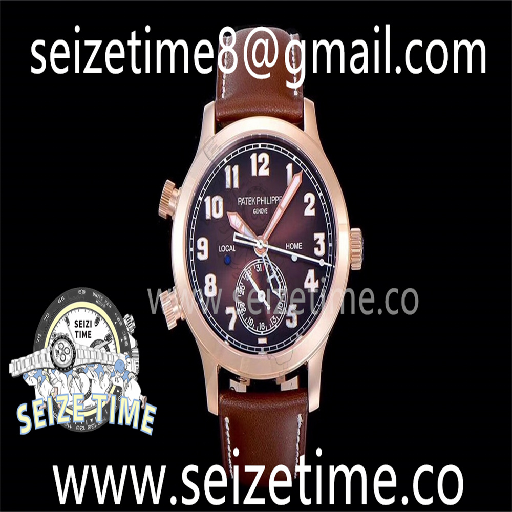 Calatrava 5524G RG Pilot Travel Time GRF Brown Dial on Black Leather Strap MIYOTA 9015