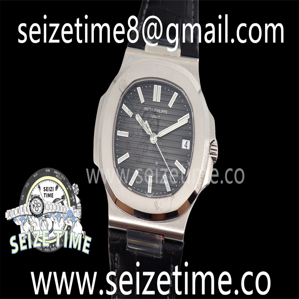 Nautilus 5711 SS GRF 1:1 Best Edition Black Textured Dial on Black Leather Strap 324CS