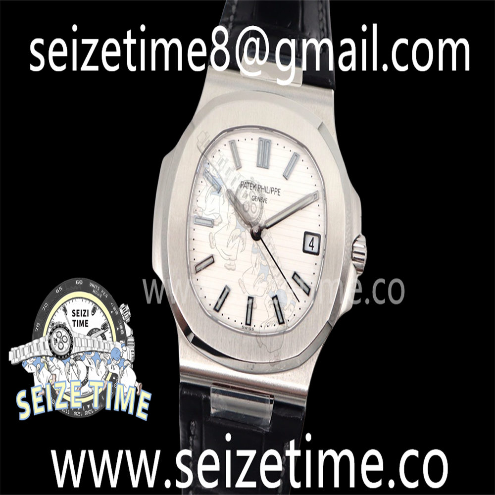 Nautilus 5711 SS GRF 1:1 Best Edition White Textured Dial on Black Leather Strap 324CS