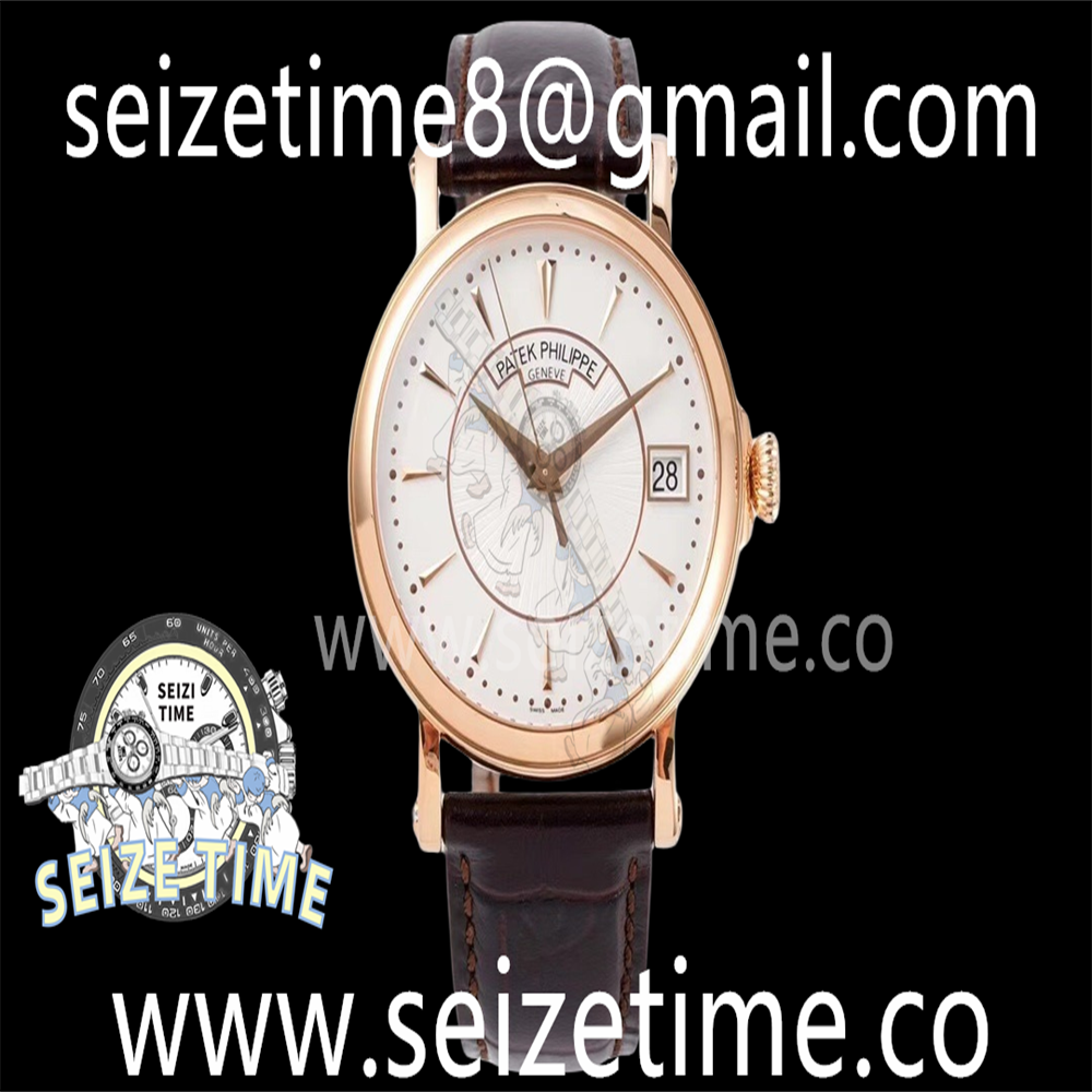 Calatrava 5153 RG ZF 1:1 Best Edition White Dial on Brown Leather Strap A324CS