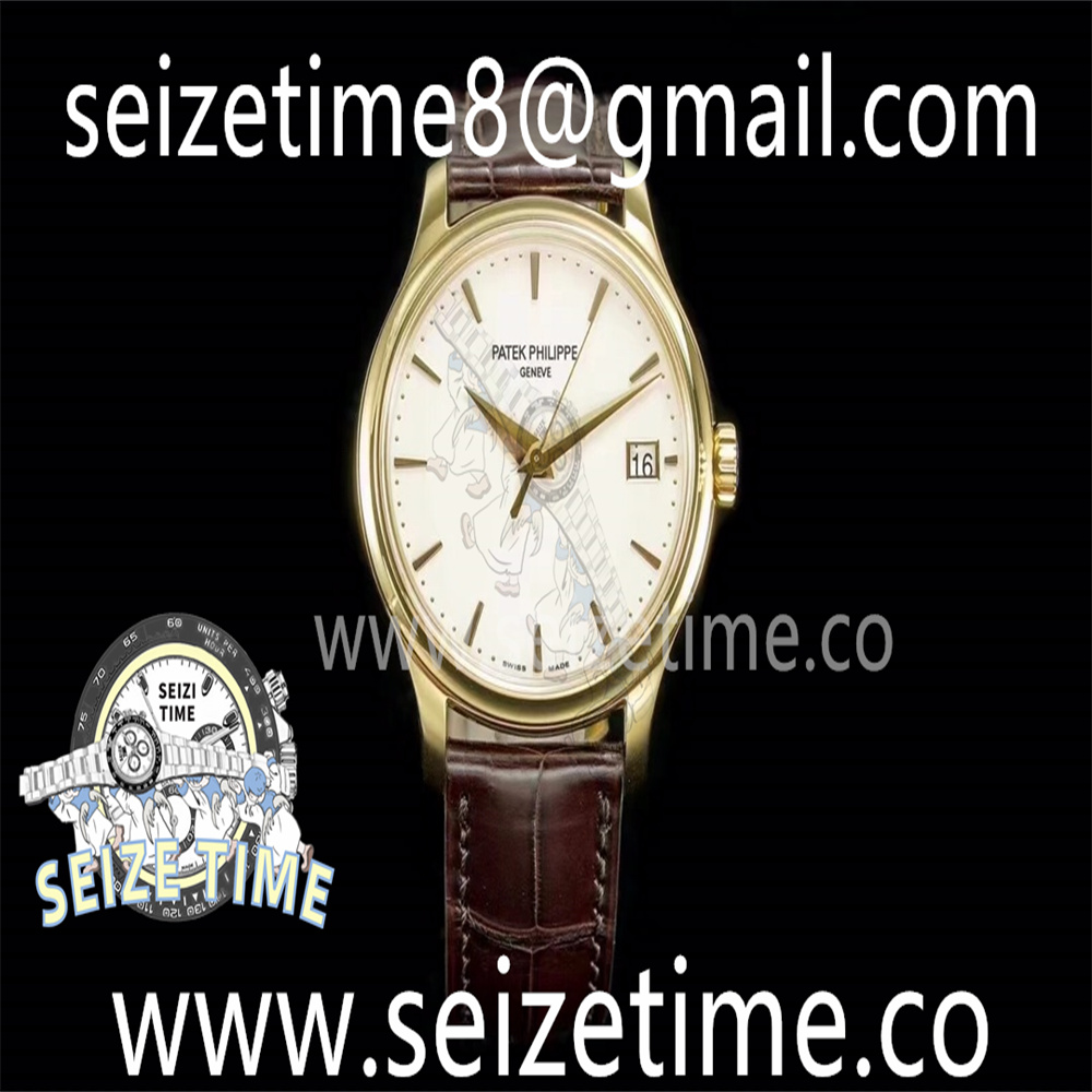 Calatrava 5227J YG ZF 1:1 Best Edition White Dial on Brown Leather Strap A324CS